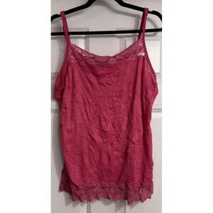 Vtg Womens Lace Trim Cami Tank Top‎ Size 2X Pink Fairy Y2K Grunge Piling